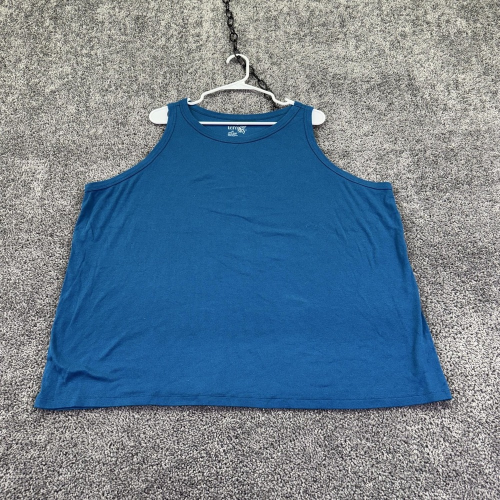 Terra & Sky Tank Top Womens 4X Blue Ribbed Knit Basic Summer Casual Stretch